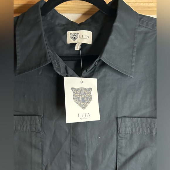 NWT LITA BY CIARA SHORT SLEEVE BLACK SHIRT DRESS SIZE XL MSRP $248 - Picture 6 of 9